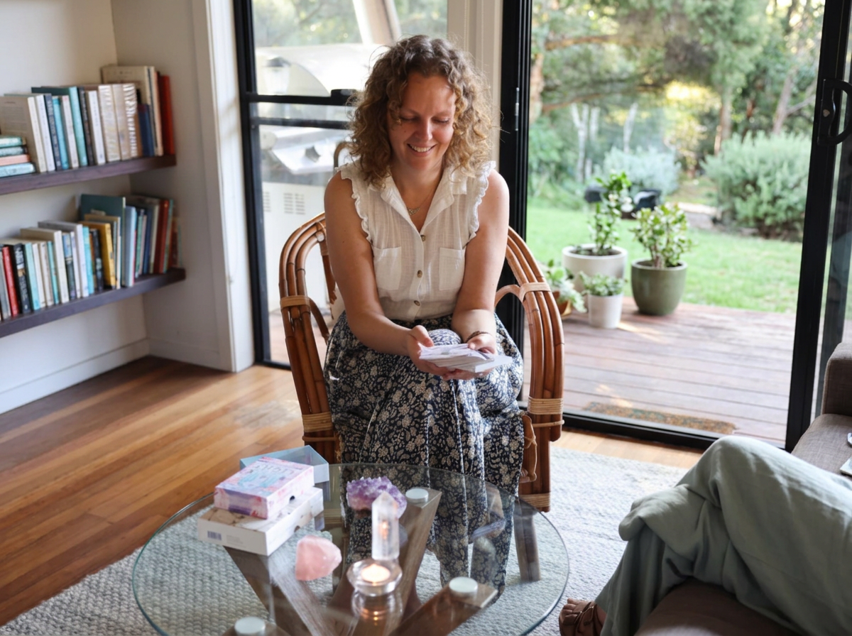Lynsey Tomkinson using oracle cards in a holsitic counselling session on Grief and Loss