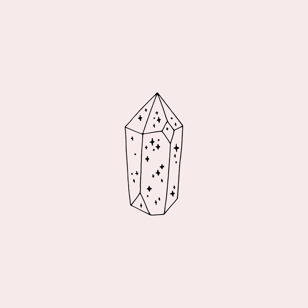 A single terminated crystal illustrated outline on a pale pink background