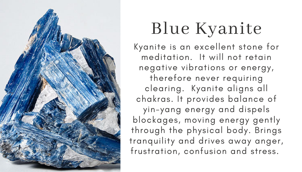 Blue Kyanite Meditation self-clearing aligns chakras balance yin yang energy removes blockages gentle tranquility anger frustration confusion stress