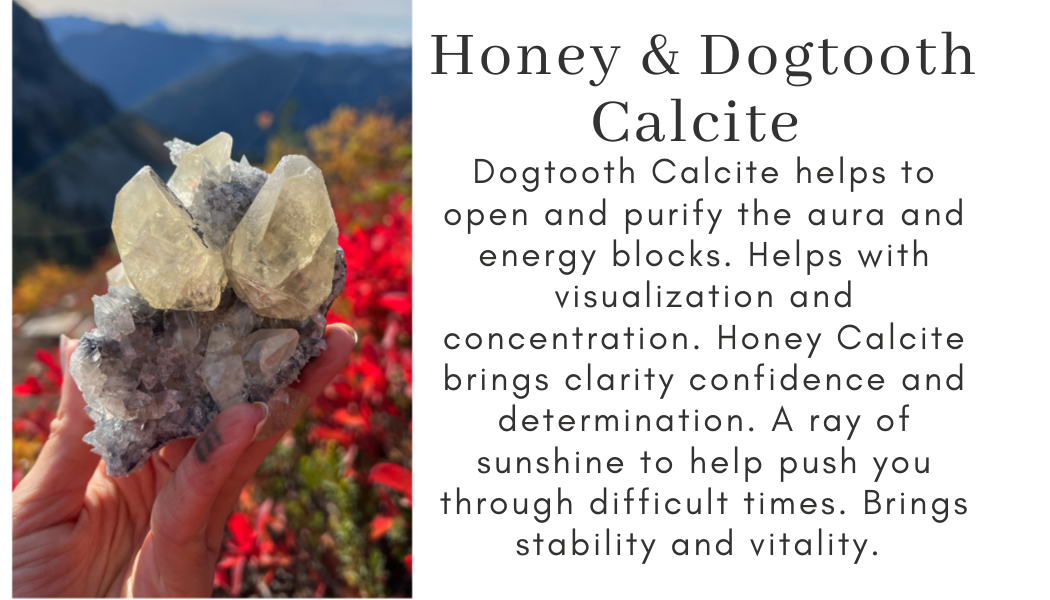 honey dogtooth calcite purify aura energy blocks visualization clarity confidence determination difficult times stability vitality