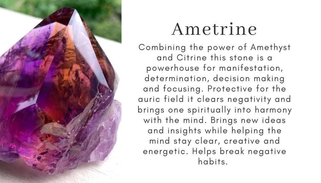 ametrine amethyst citrine manifestation determination focus decision making aura protection clears negativity harmony insight clear mind creativity break negative habits