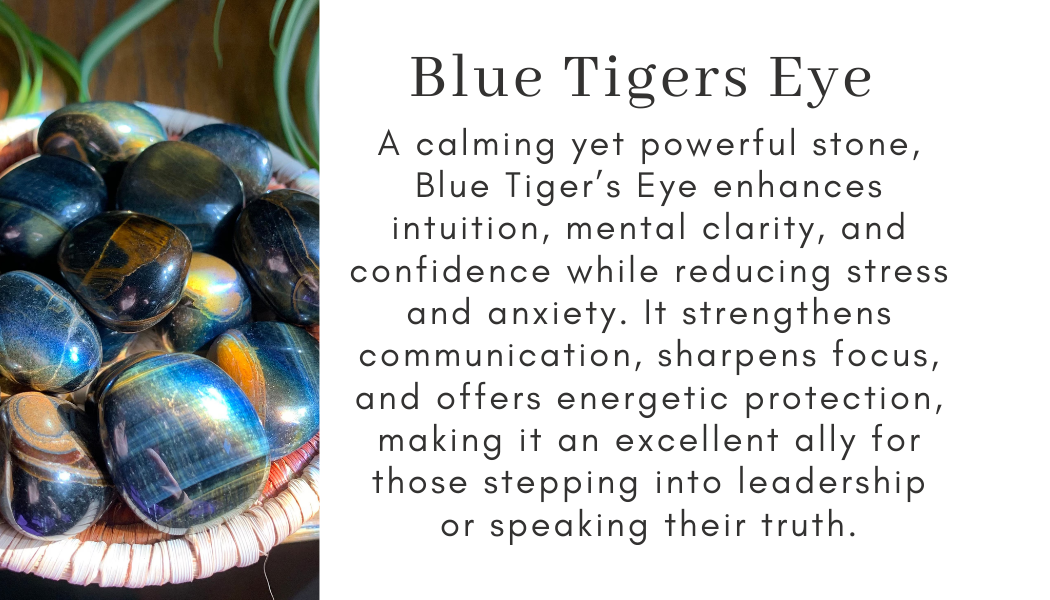 blue tigers eye calming intuition mental clarity confidence stress relief anxiety communication focus energetic protection leadership speaking your truth