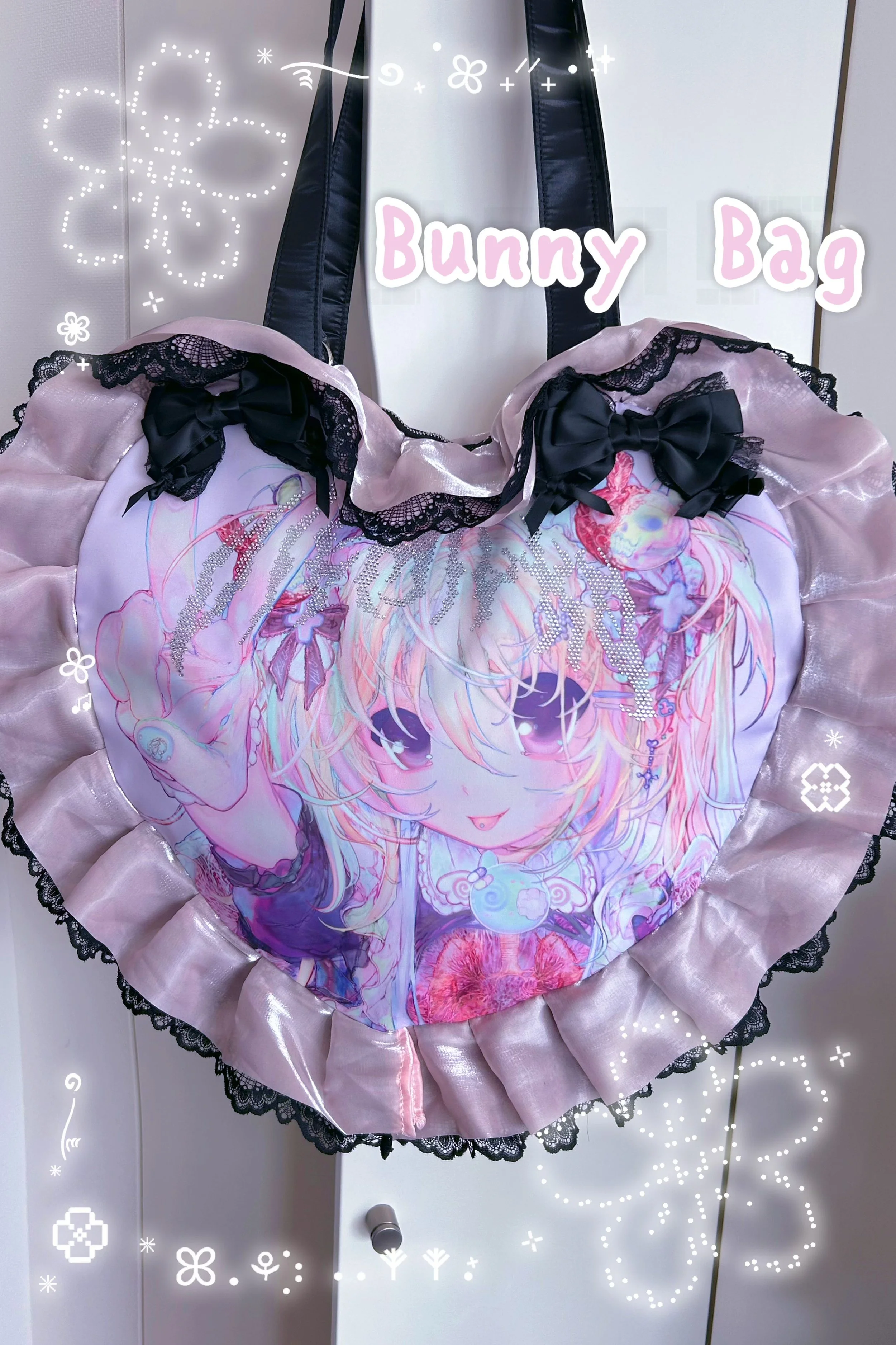 Bunny Heart Tote - Satin and Rhinestone