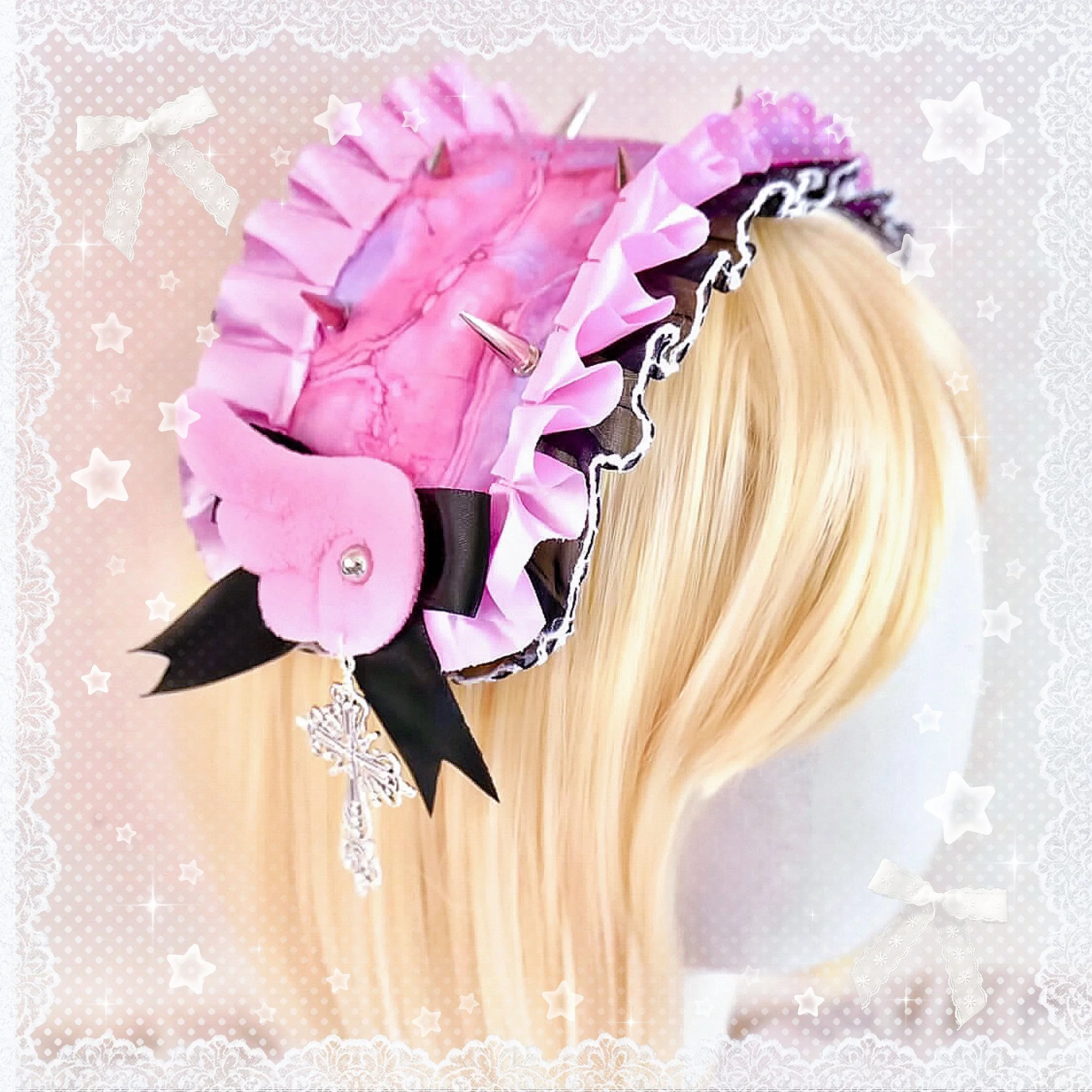 ANCOTTON COLLABORATION HEADDRESS - INTESTINE- BLACK AND PINK