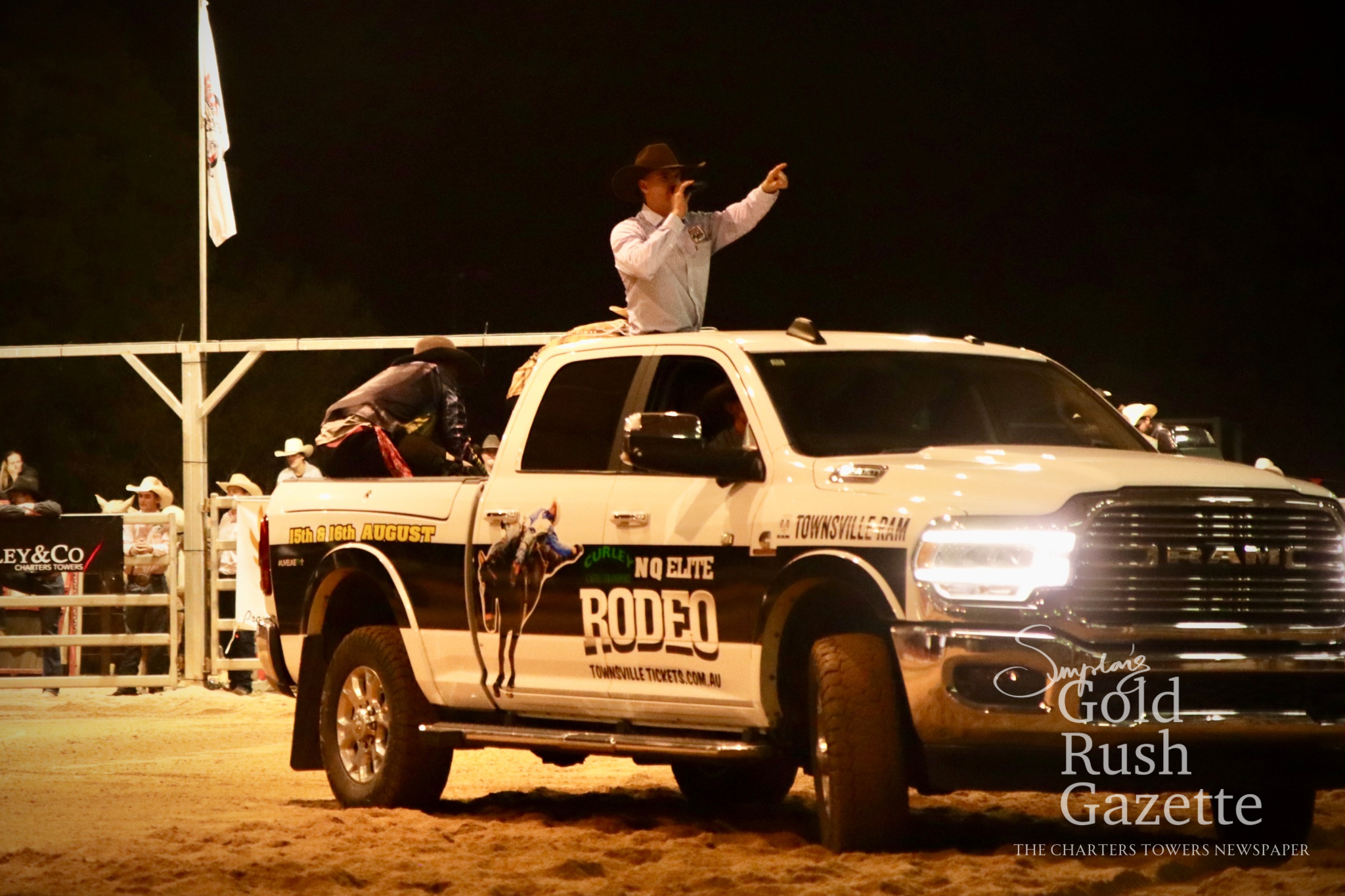 Tate van Wel speaking at the 2025 Heart of the Goldfields Charters Towers Rodeo
