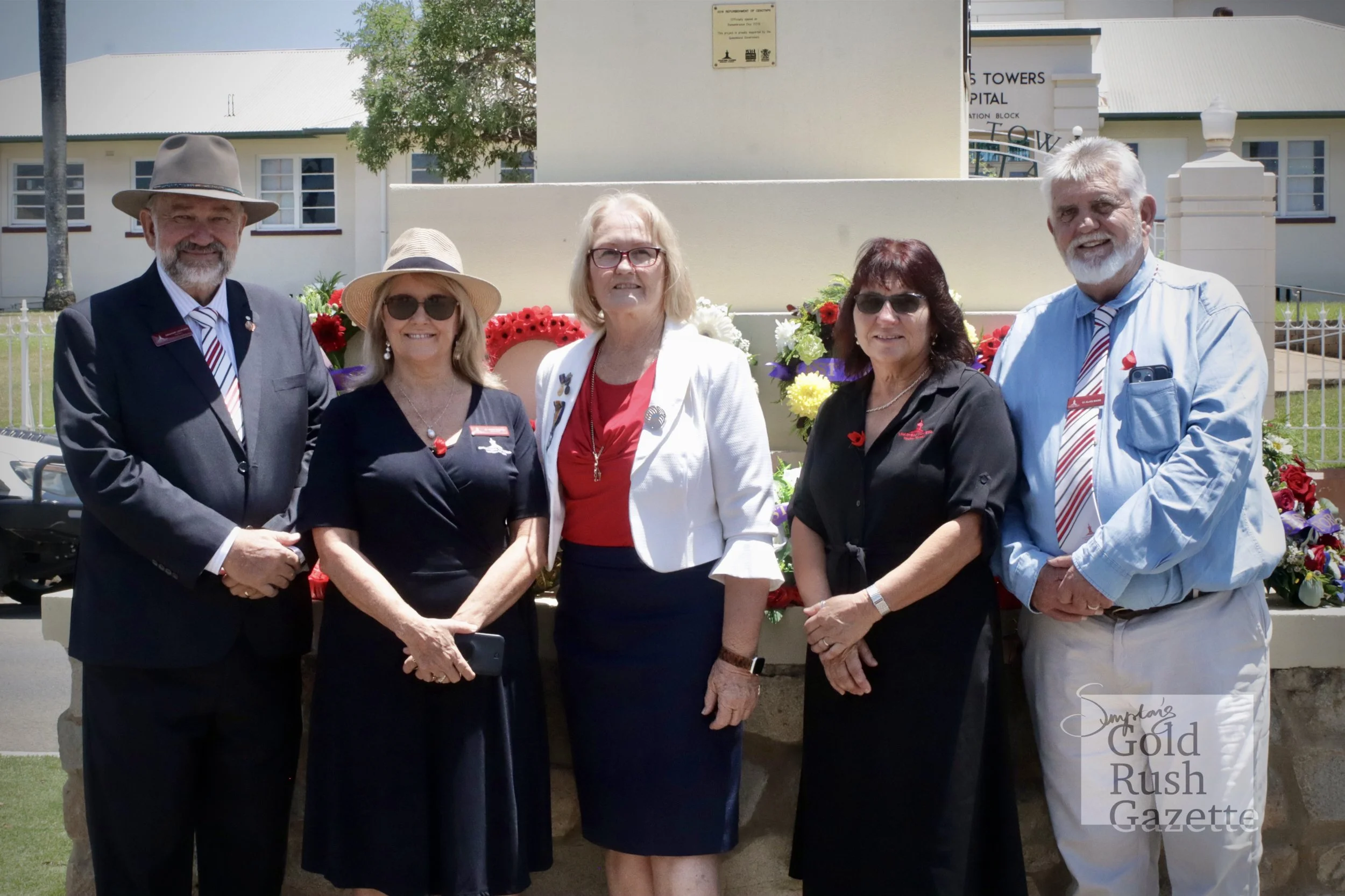 Cr Graham Lohmann, Cr Kate Hastie, Mayor Liz Schmidt, Cr Julie Mathews, and Cr Alan Barr at Remembrance Day 2024 in Charters Towers