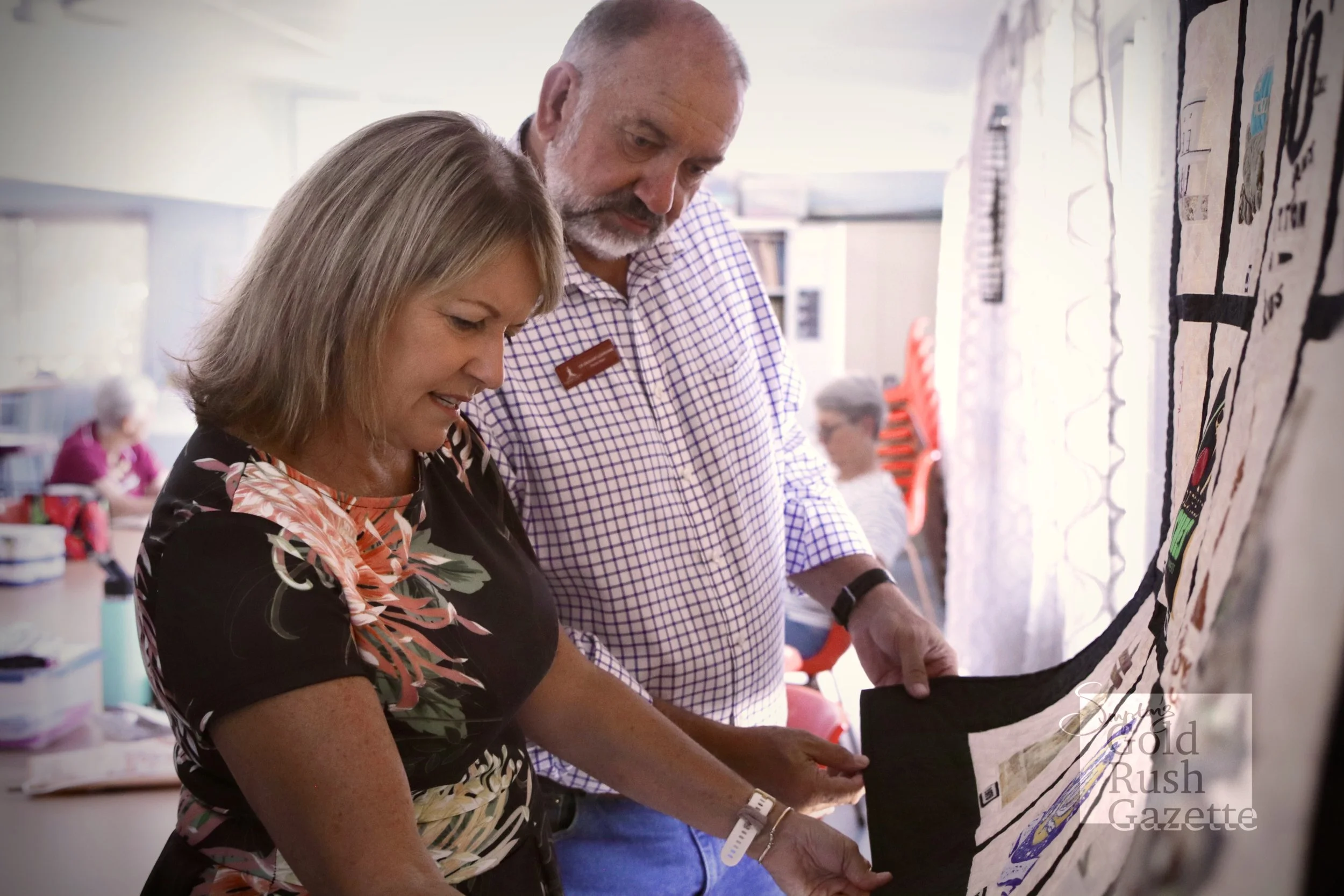 The wall hanging to commemorate the 150 Year Anniversary of Charters Towers created by the Charters Towers Patchwork & Quilters Group presented to the Charters Towers Regional Council (2023)