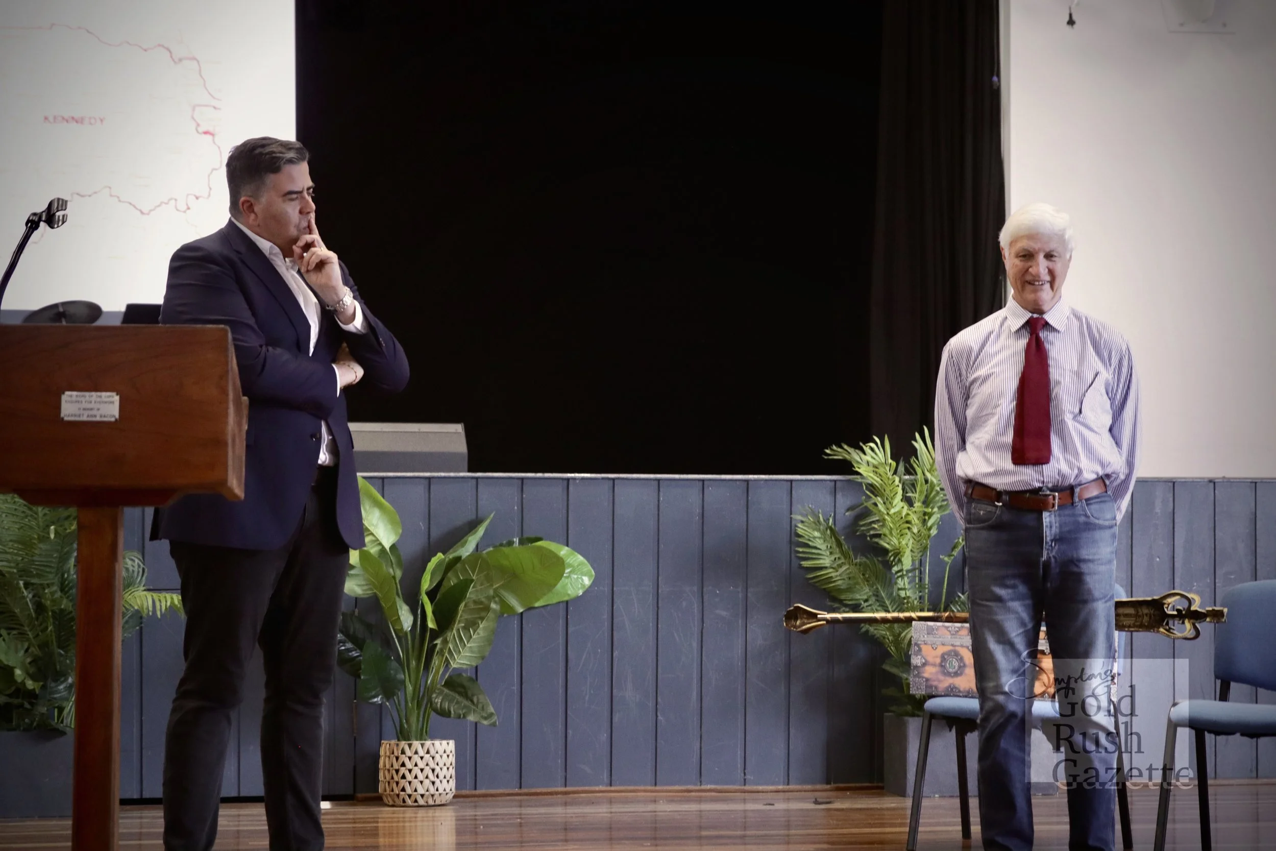 Speaker of the Australian House of Representatives Milton Dick and Kennedy MP Bob Katter, guests at Blackheath and Thornburgh College (2023)