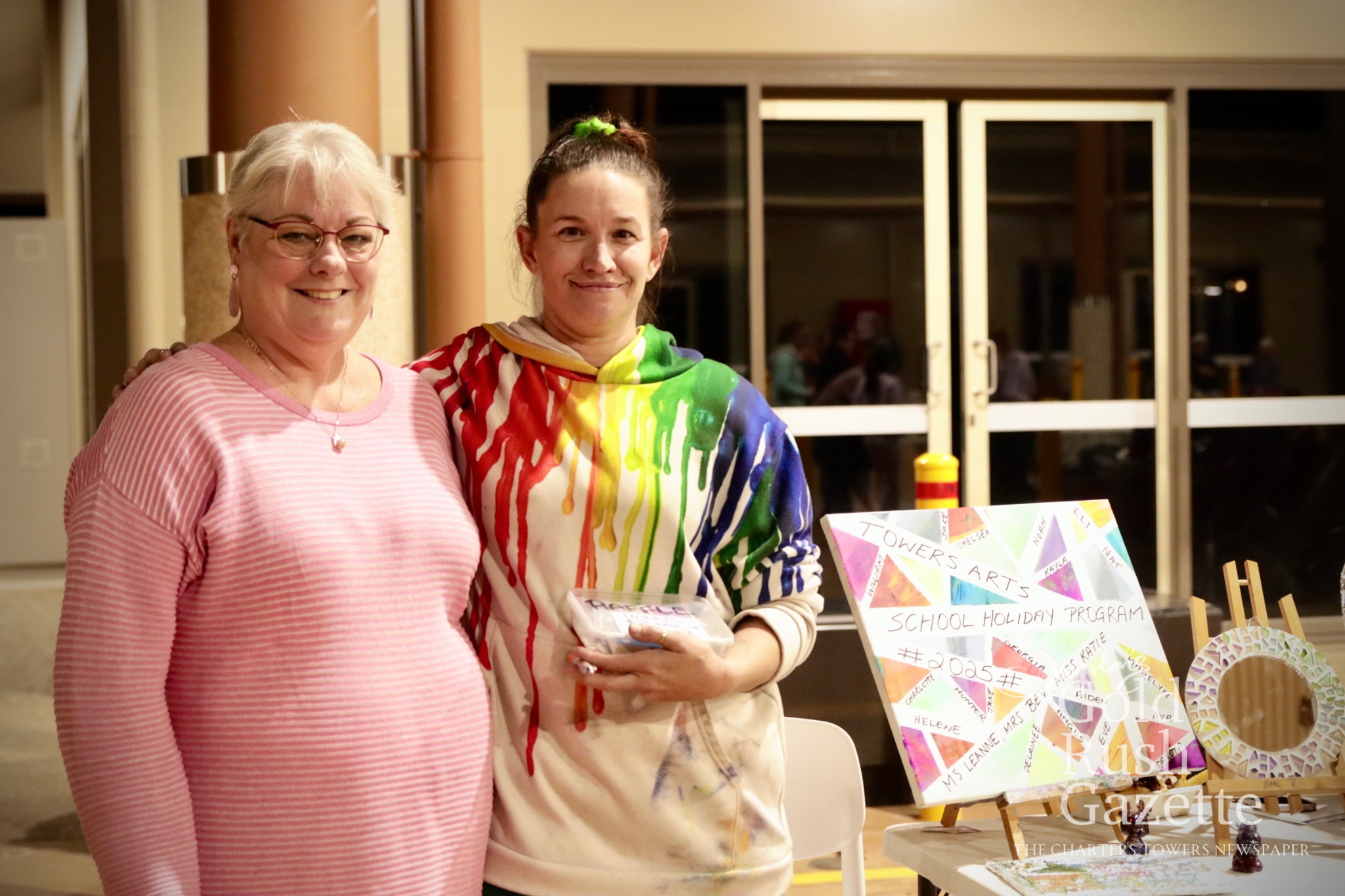 Towers Arts President Beverley Stone & VP Leanne Edwards at the Poppet Head Plaza Rotary NAIDOC Markets at Goldtower Central (2025)