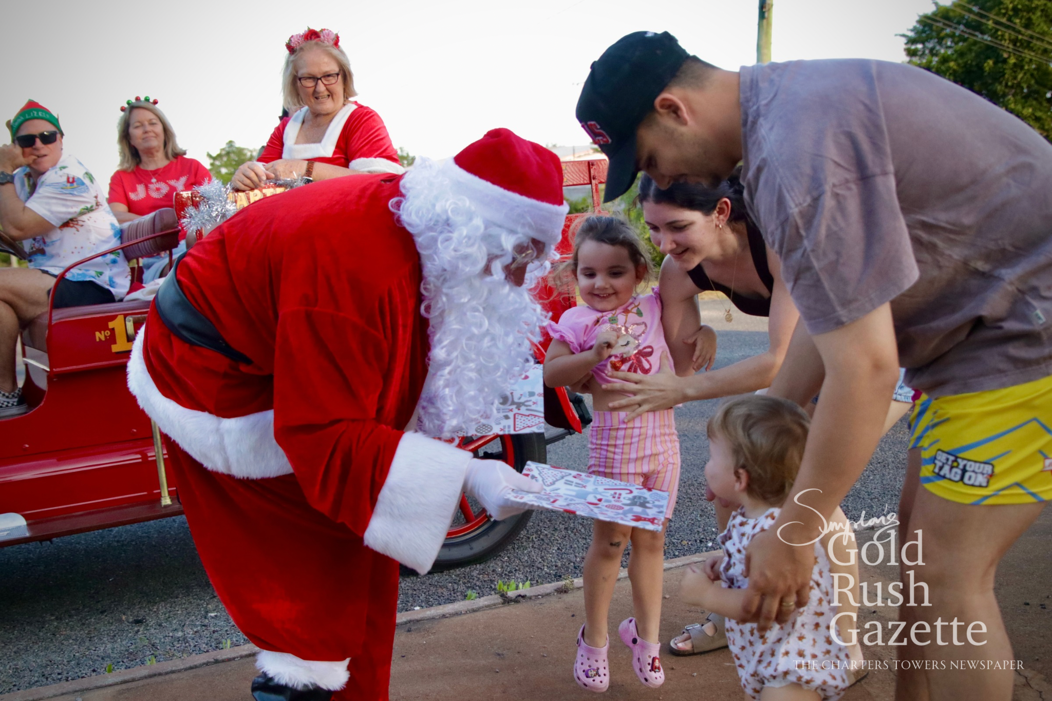 Santa delivering presents during the Charters Towers Regional Council’s Santa in the Street event (2025)