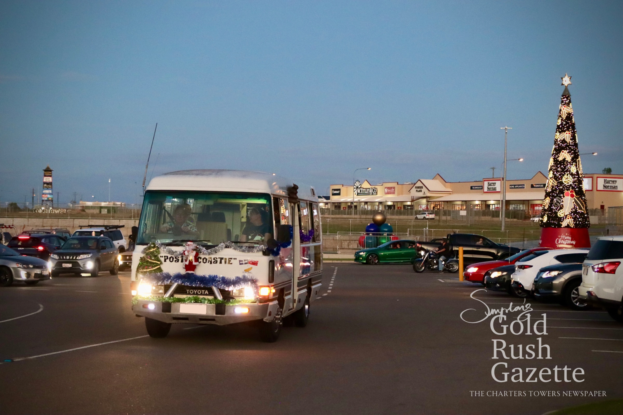 The annual Gold City Raceway Christmas Light Cruise at Poppet Head Plaza within Goldtower Central (2025)