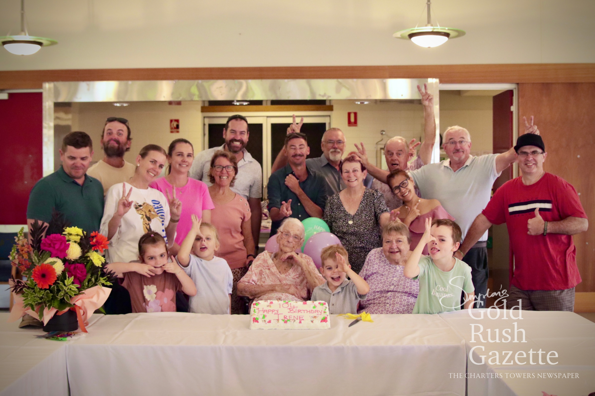 Irene Thomson and her family celebrating her 104th birthday event at Eventide (2026)