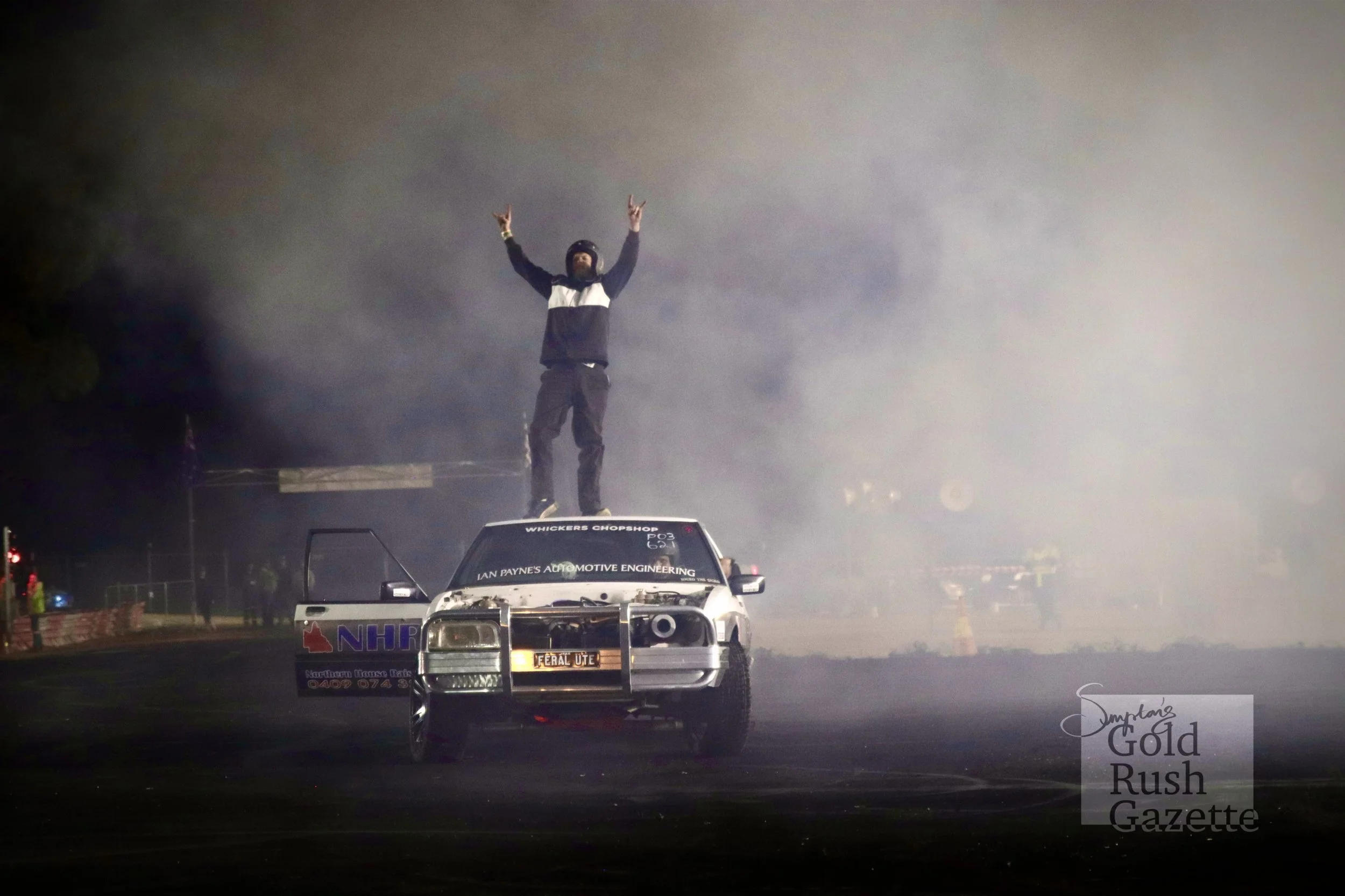 Driver Nick Payne at the 2024 Skidfest held by the held by the Charters Towers Burnout Club Inc.