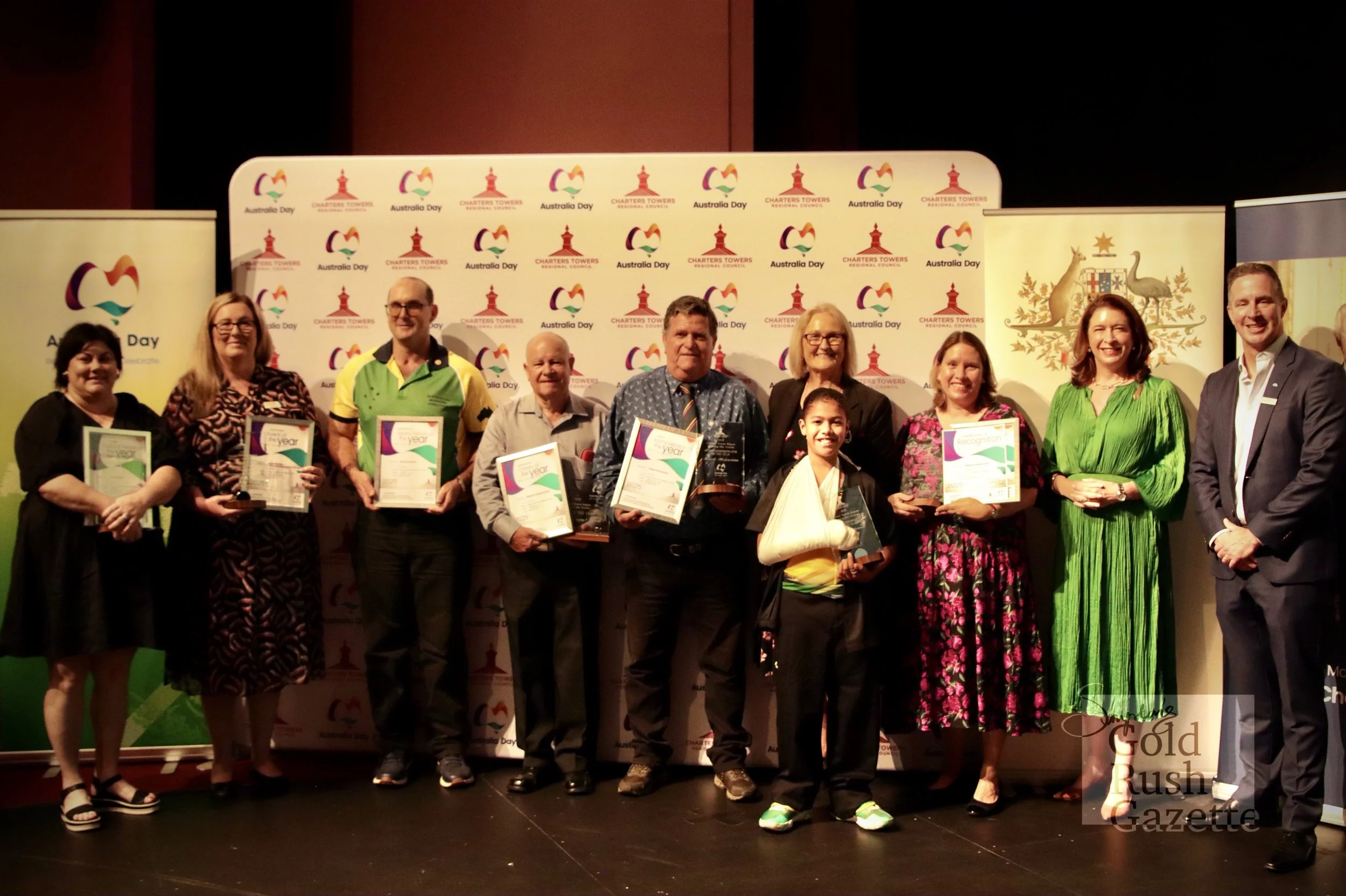 Winners of the 2025 Charters Towers Australia Day Awards ceremony at the World Theatre