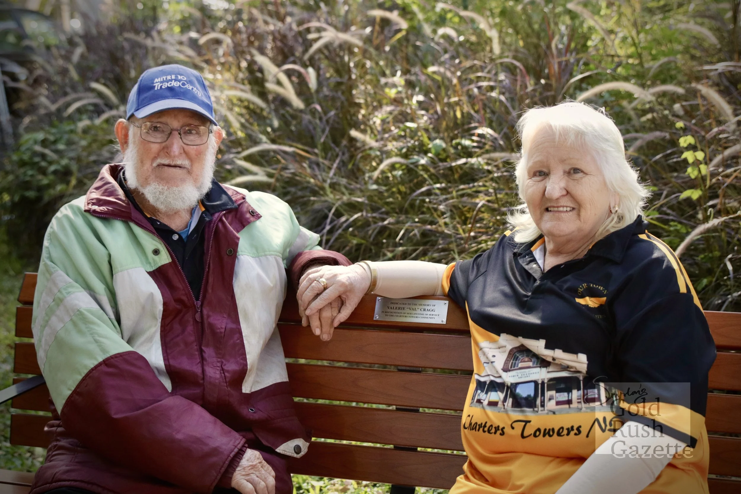 The unveiled Park Bench at Centenary Park dedicated to the memory of Val Cragg in recognition of her lifetime of service to the Charters Towers Community (2023)