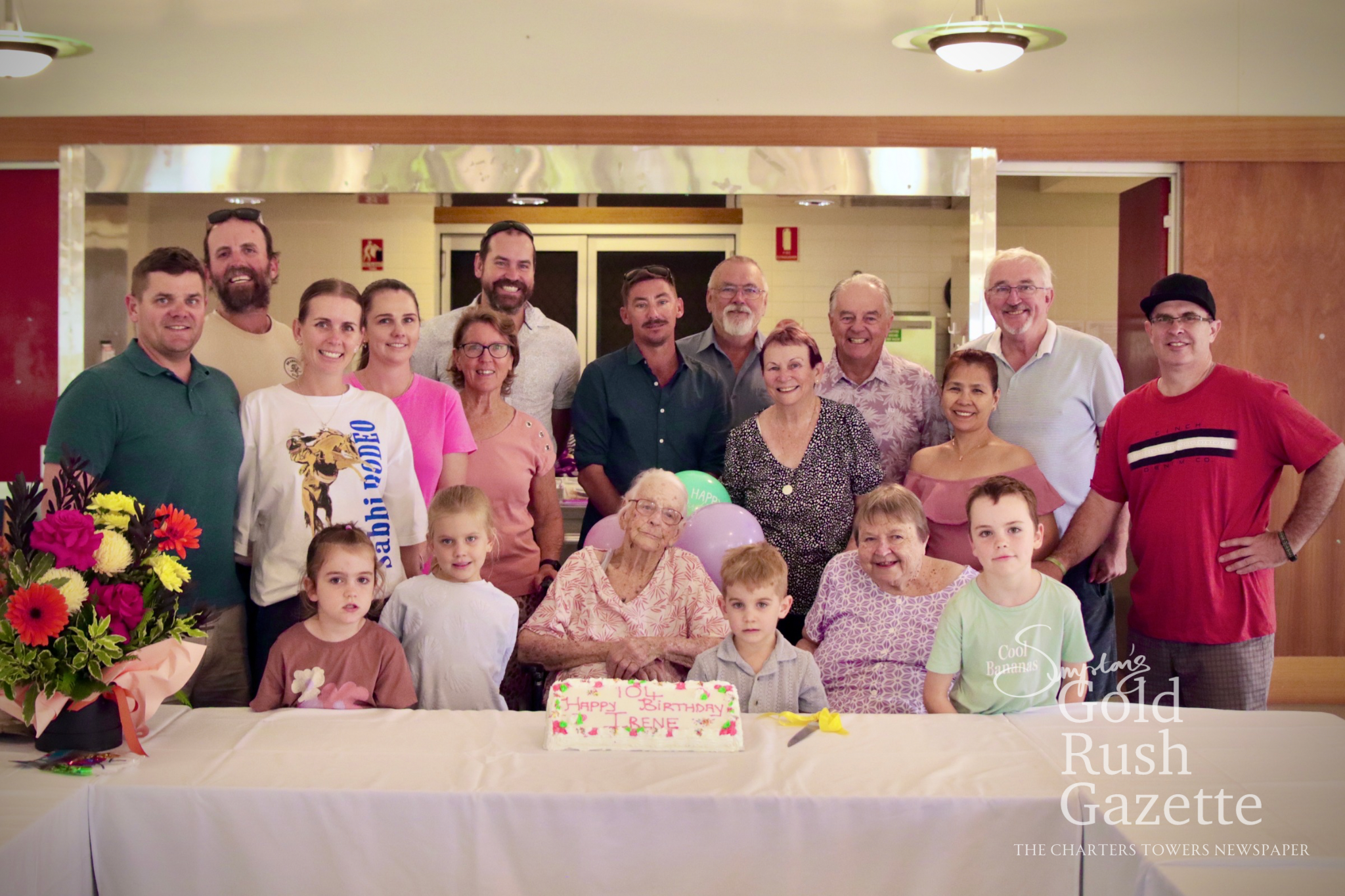 Irene Thomson and her family celebrating her 104th birthday event at Eventide (2026)