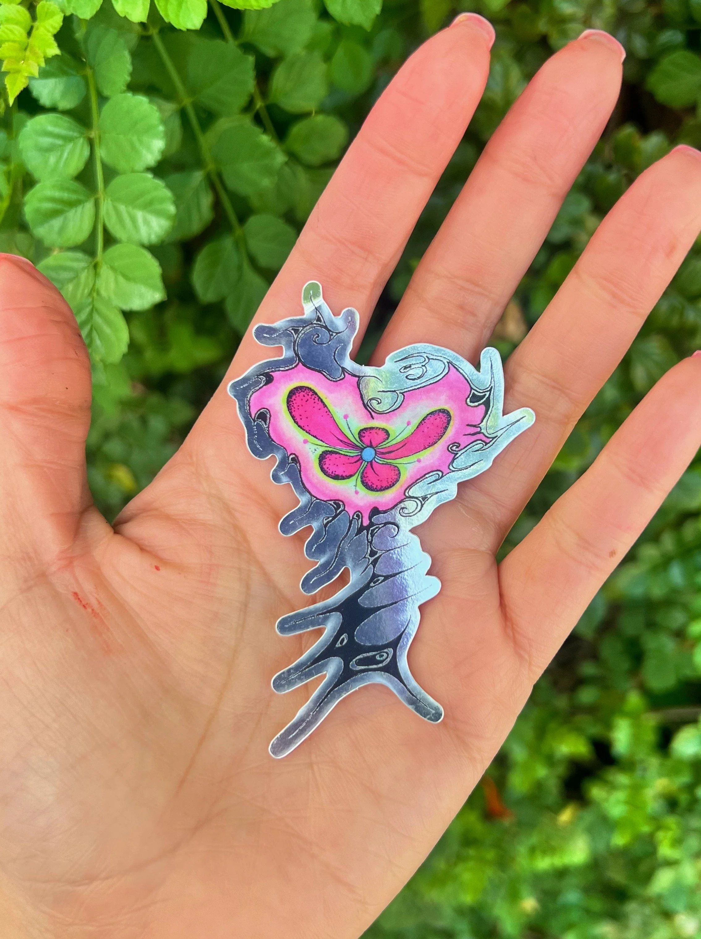 Chrome Flower Heart; Chrome sticker
