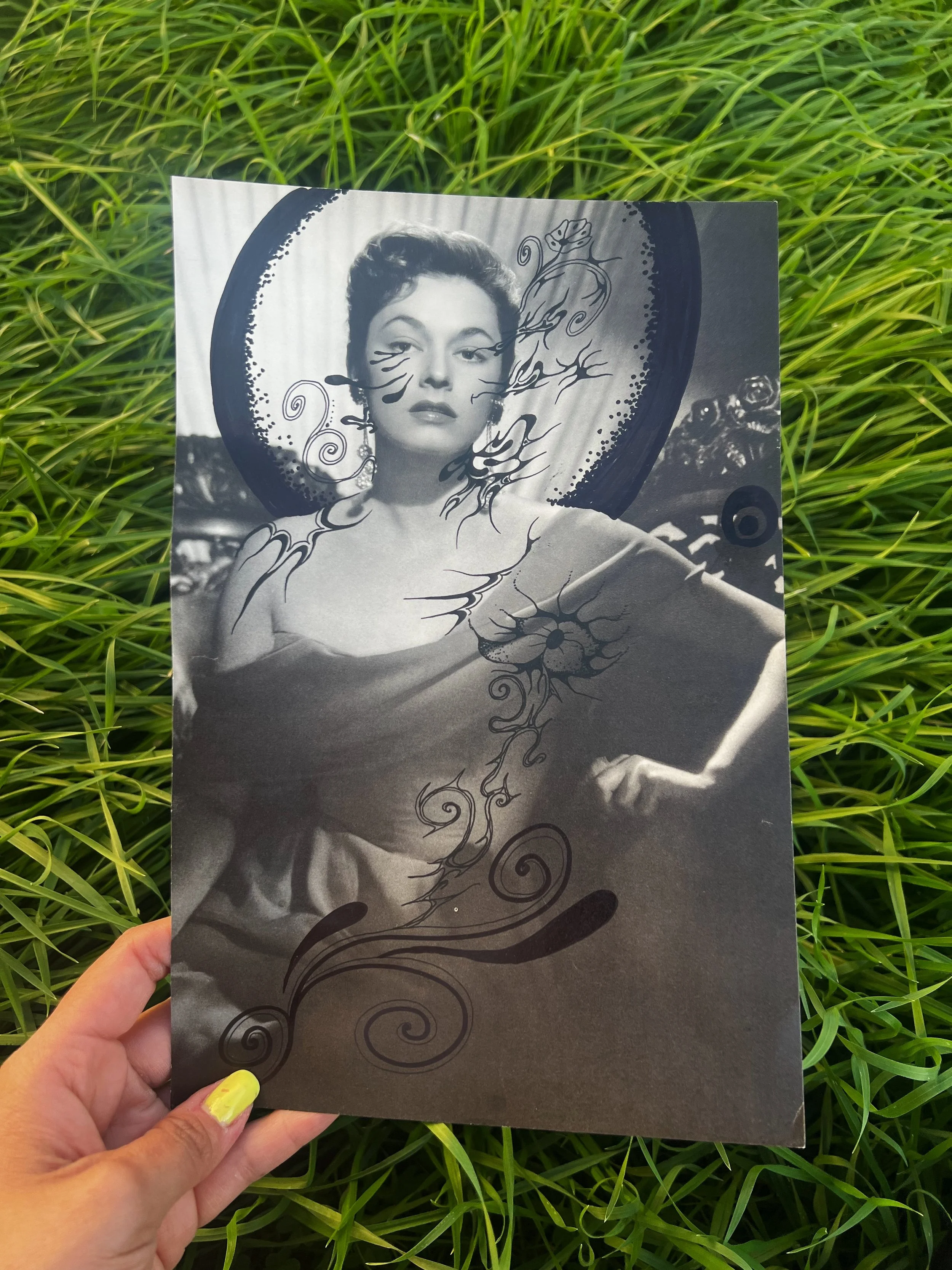 Ingrid Bergman photo doodle; 2025; Original Art