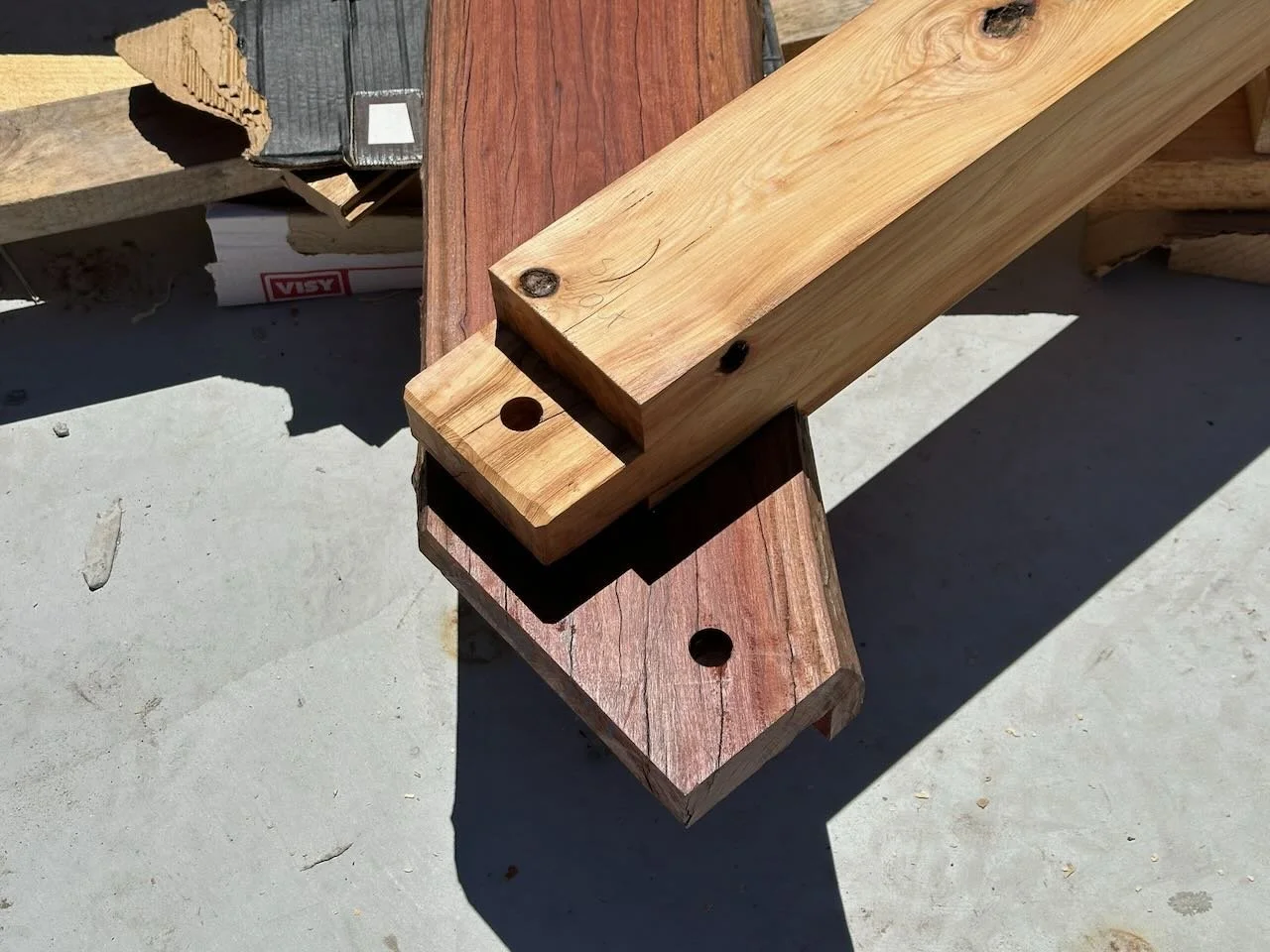 Junction of two timbers for the front window section.