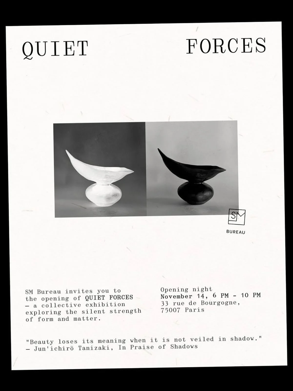 J&rsquo;ai le plaisir d&rsquo;&ecirc;tre invit&eacute;e &agrave; pr&eacute;senter une nouvelle cr&eacute;ation &agrave; l&rsquo;occasion de l&rsquo;exposition collective QUIET FORCES.
Curation @smbureau_design_galerie et @studiotorbina 
Opening vendr