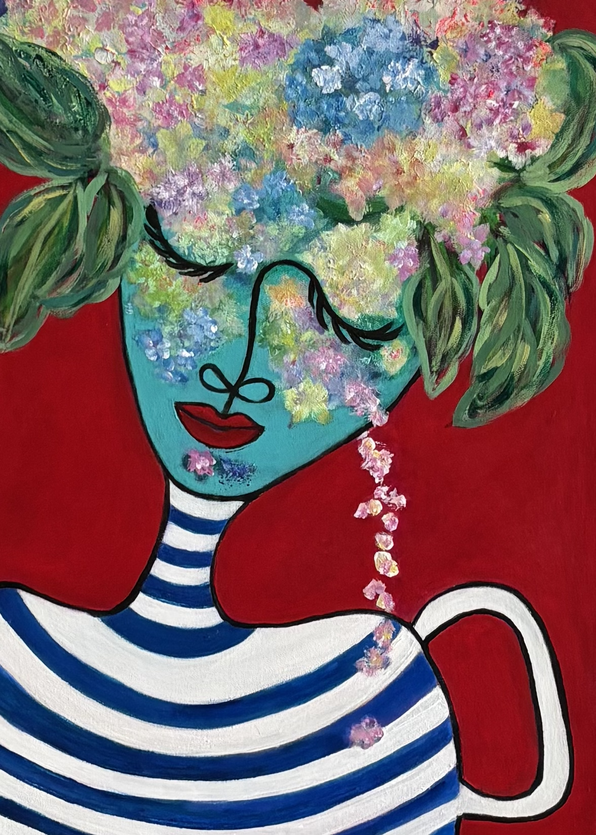 Cornish Hydrangea. Acrylic on canvas size 42x59cm. Prints also available 