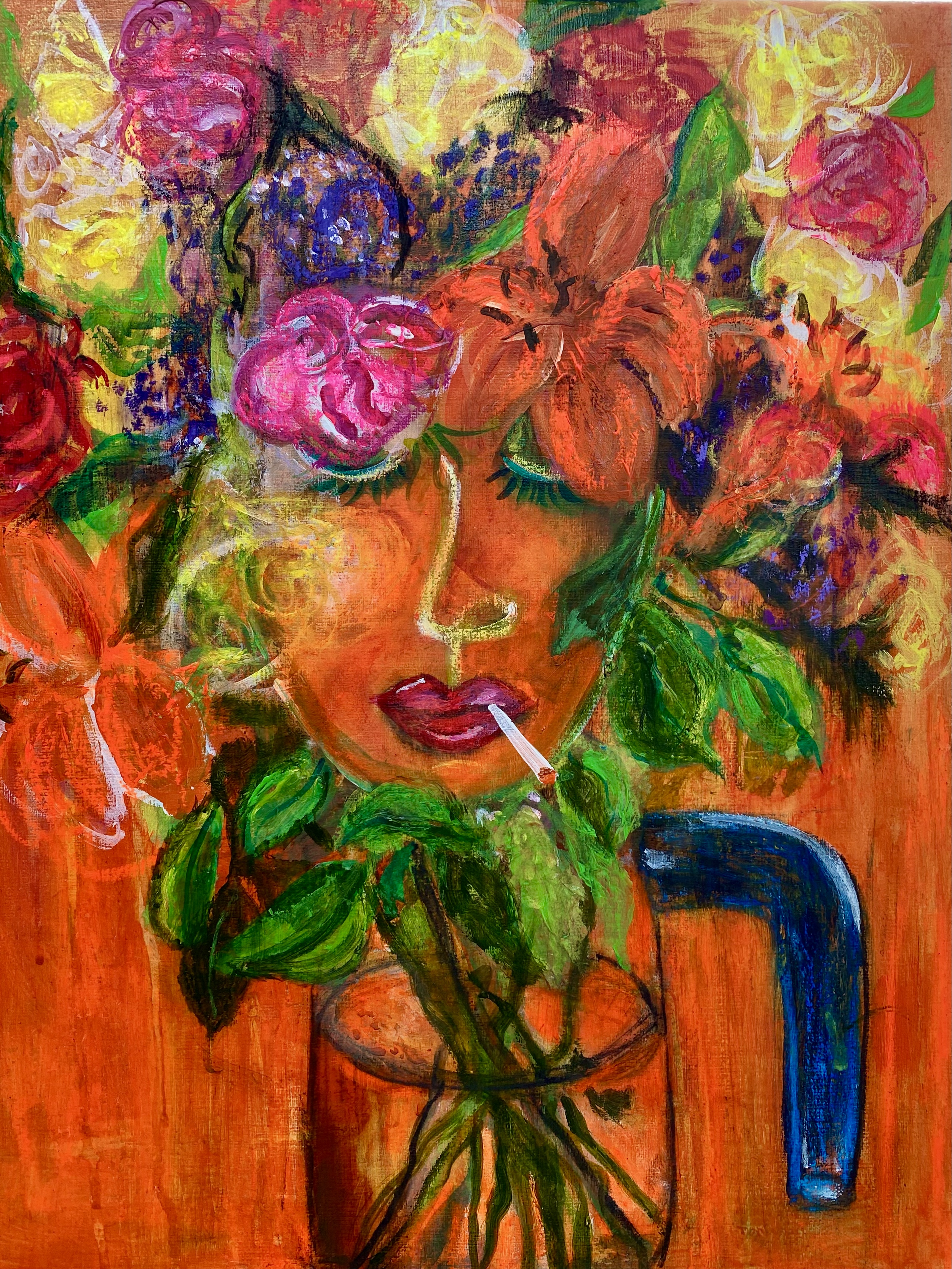  Pot Head. ltd edition on 350g Somerset paper £160 . 2025 painted after receiving a beautiful bunch of flowers. In one of my favourite jugs my boys bought me. 