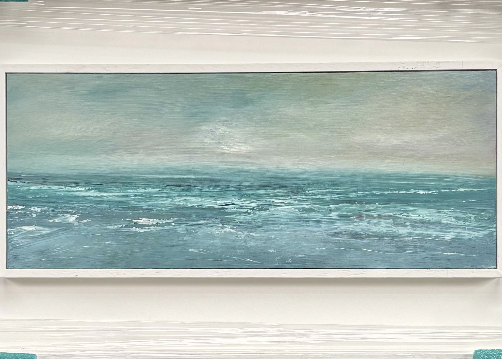 Cloudy bay. oil on mdf in a St Ives frame . Painting size 35cmx14cm inFrame  50cm x 29cm  