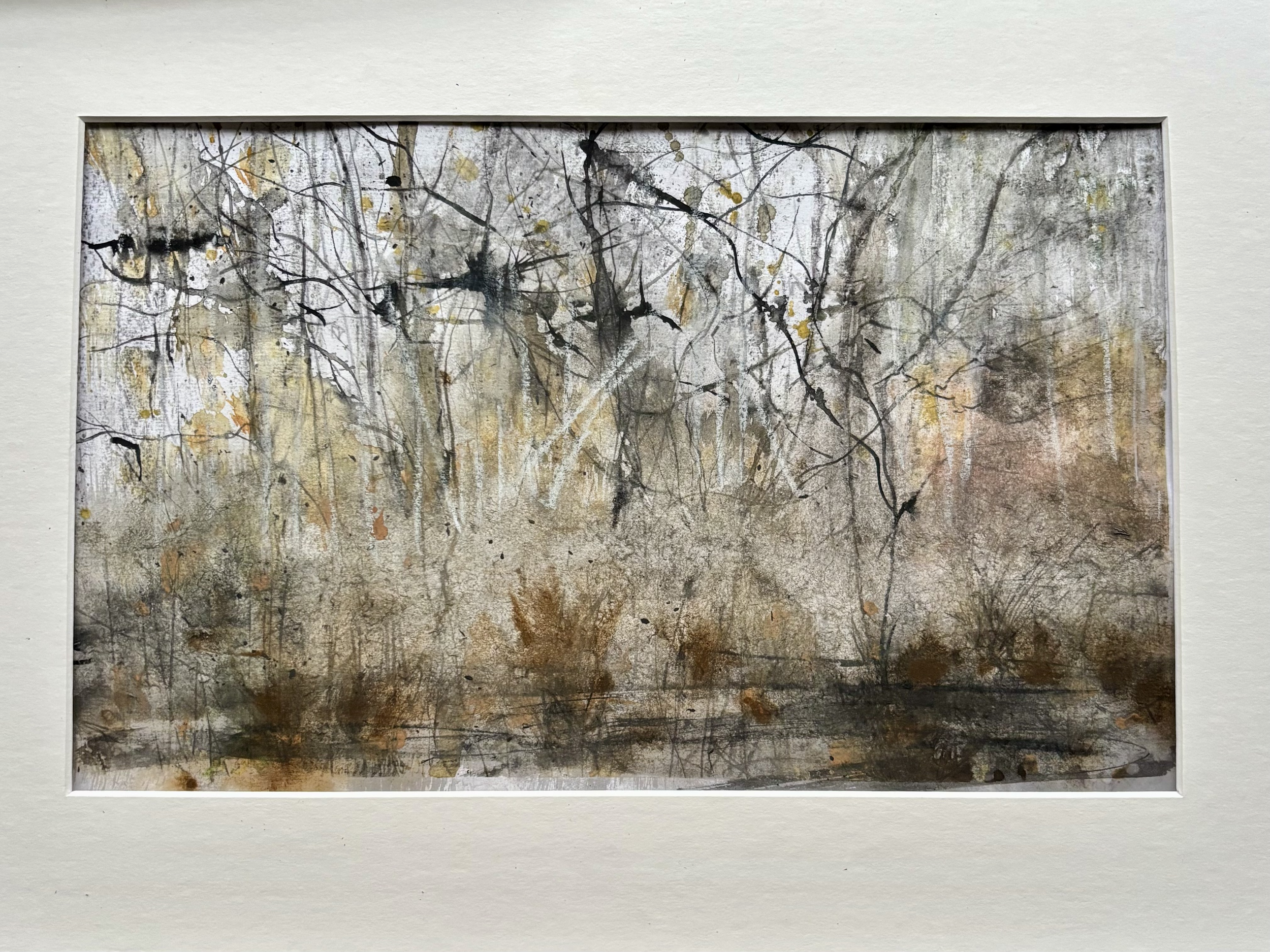  Misty morning Wimbledon common mixed media on paper 44x31cm.In a mount ready to frame.