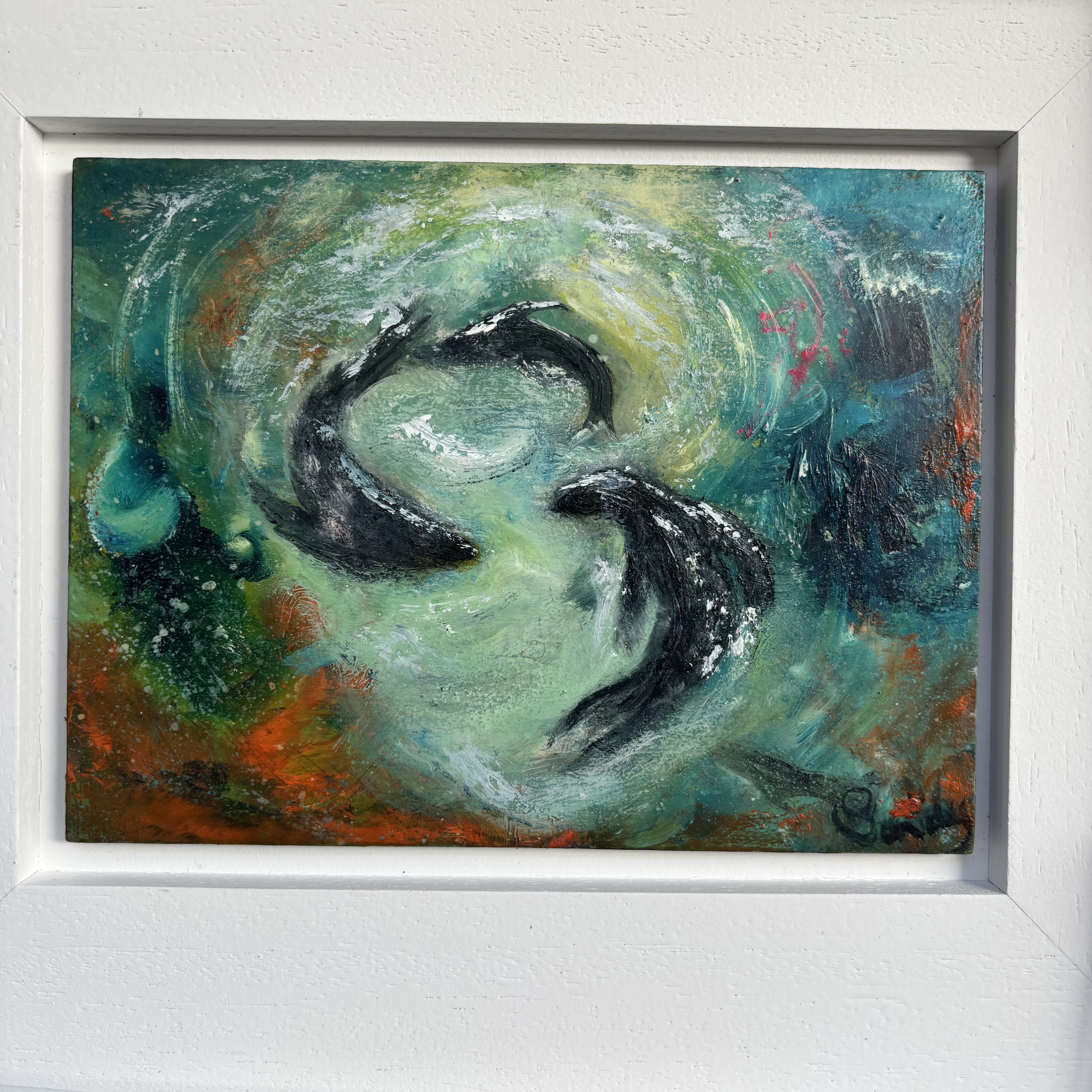 Dancing seals. Oil on MDF in st ives frame 30x36cm £275