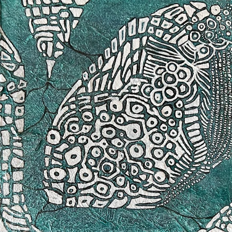 Rivers. 4 x 4. Acrylic and pen on tiny canvas.