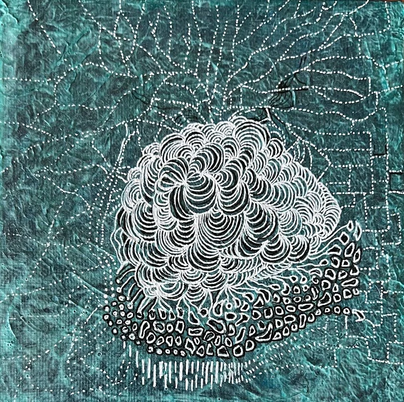 Electromagnetism. 4 x 4. Acrylic and pen on tiny canvas.