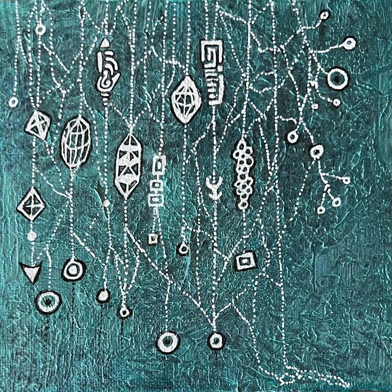 Talisman. 4 x 4. Acrylic and pen on tiny canvas.
