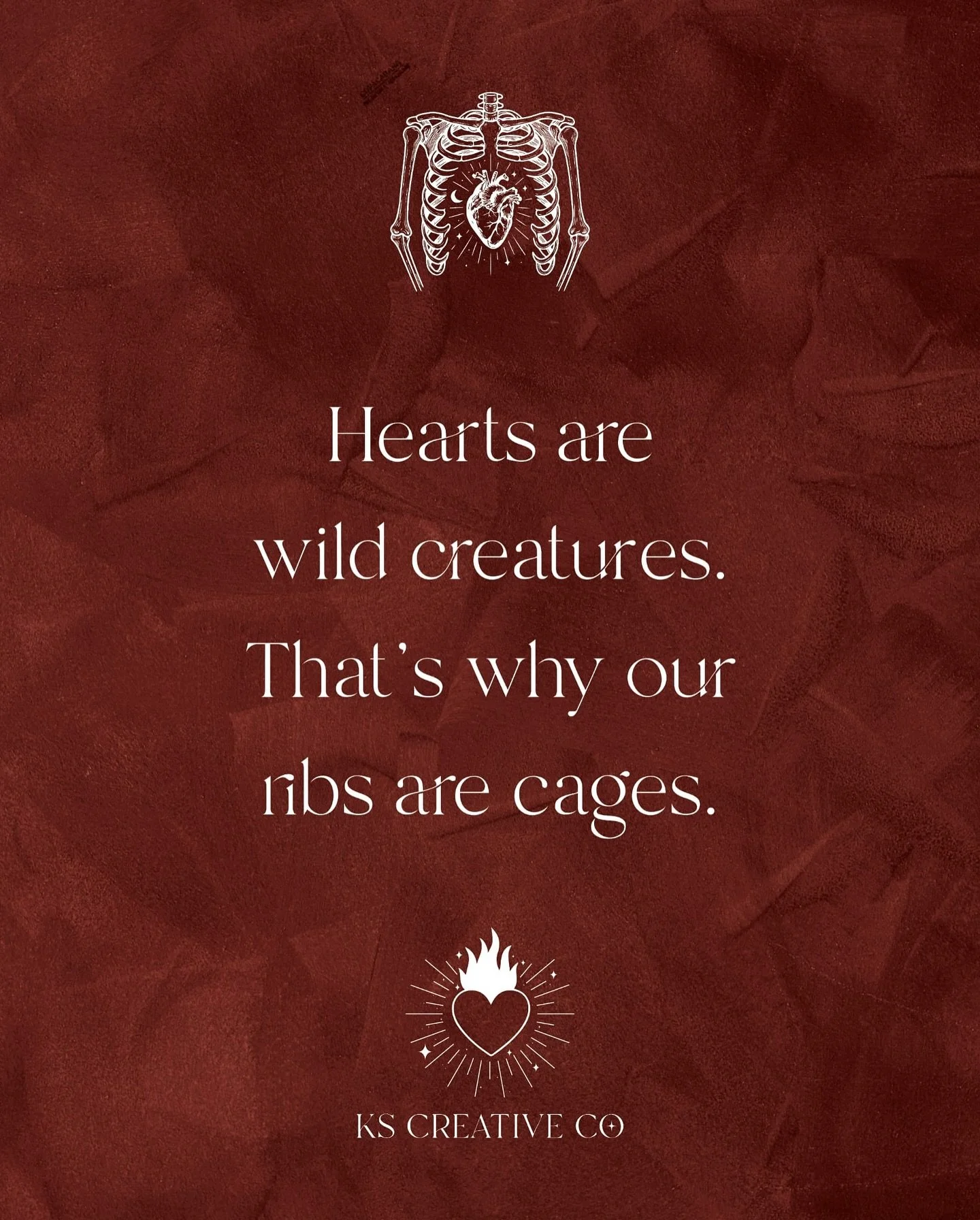 &hearts;️ &ldquo;Hearts are wild creatures, that&rsquo;s why our ribs are cages.&rdquo; 🫀

This quote has been circling in my head while I&rsquo;ve been working behind the scenes on a new look for KS Creative Co.

My heart has always been a little w