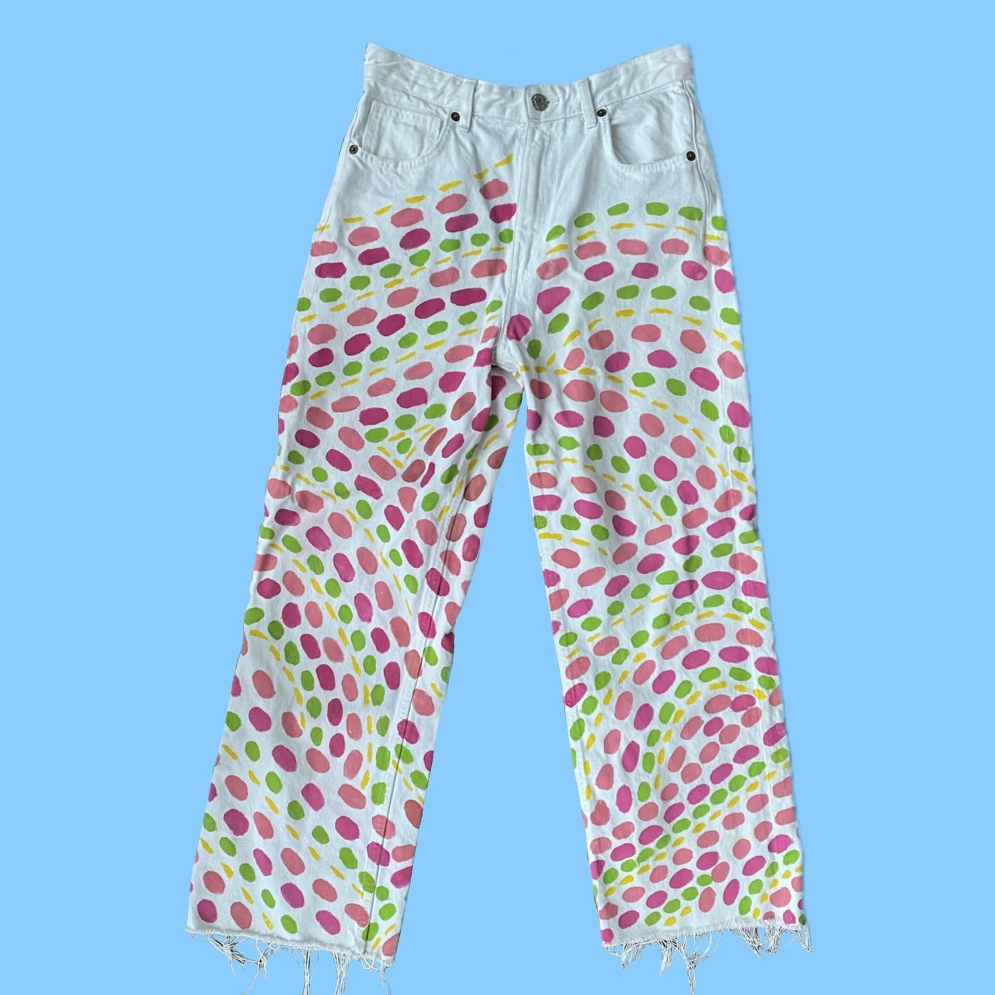 These pants were such a gift to make! I finger painted almost every inch of these pants and my inner child sang the whole time! Messes continue to be so healing, especially when painting fabric. I can&rsquo;t wait to see these pants go to a good home