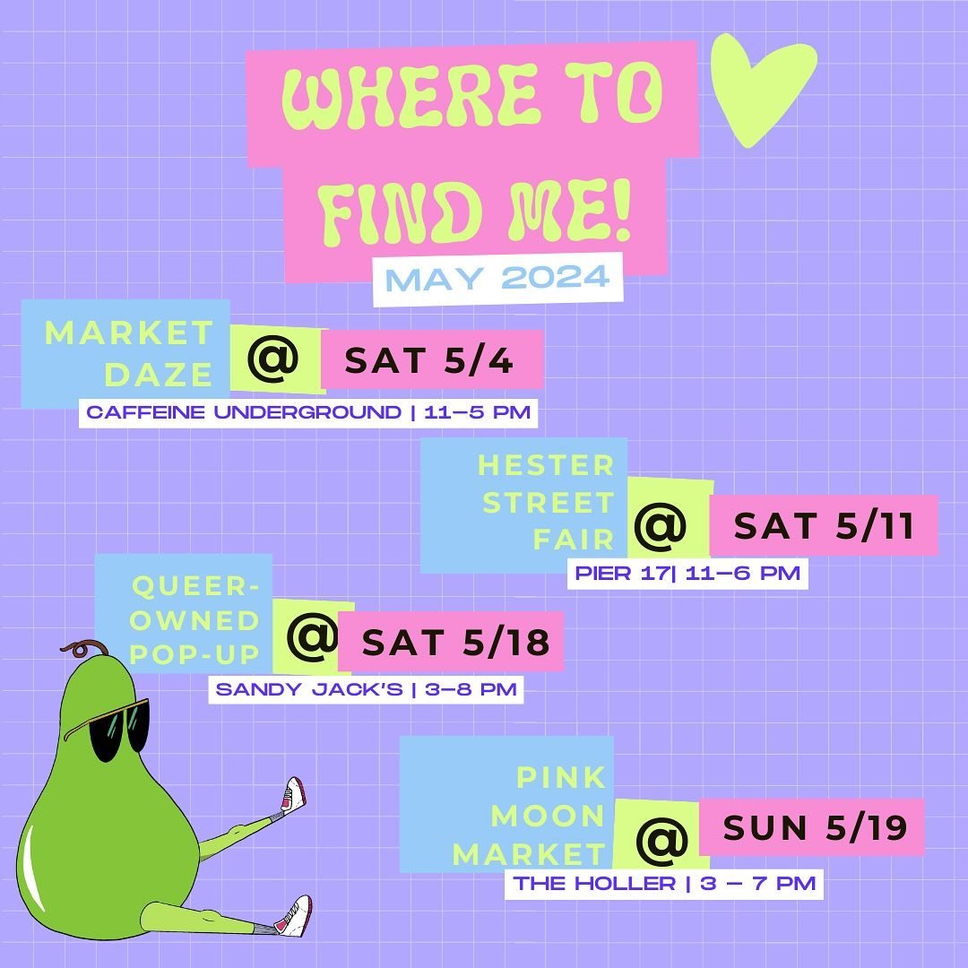 May is starting to look a little busy, babes! Come find me and get some goods this month! I&rsquo;ll be in Manhattan and all over Brooklyn to make sure you get a chance to grab some PD2 goods for yourself or others! Remember, markets are an EXCELLENT