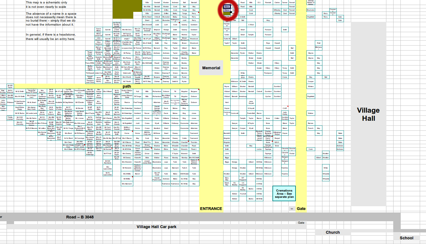  A schematic of the cemetery with the Pillans plot circled in red. 