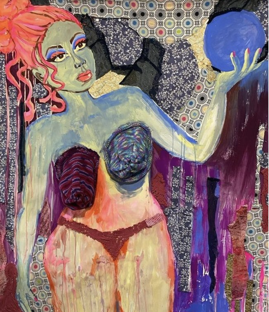 Holding the Blues. 3' x 4'. Gouache and textiles on paper.