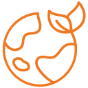 Line drawing of Earth with leaf sprouting from it, symbolizing environmental consciousness.