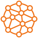Illustration of a network or connected nodes in orange.