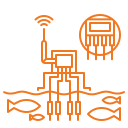 Electrical circuit diagram with various components and fish icons