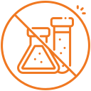 Prohibition symbol over laboratory beaker and test tube indicating no chemicals or experiments allowed