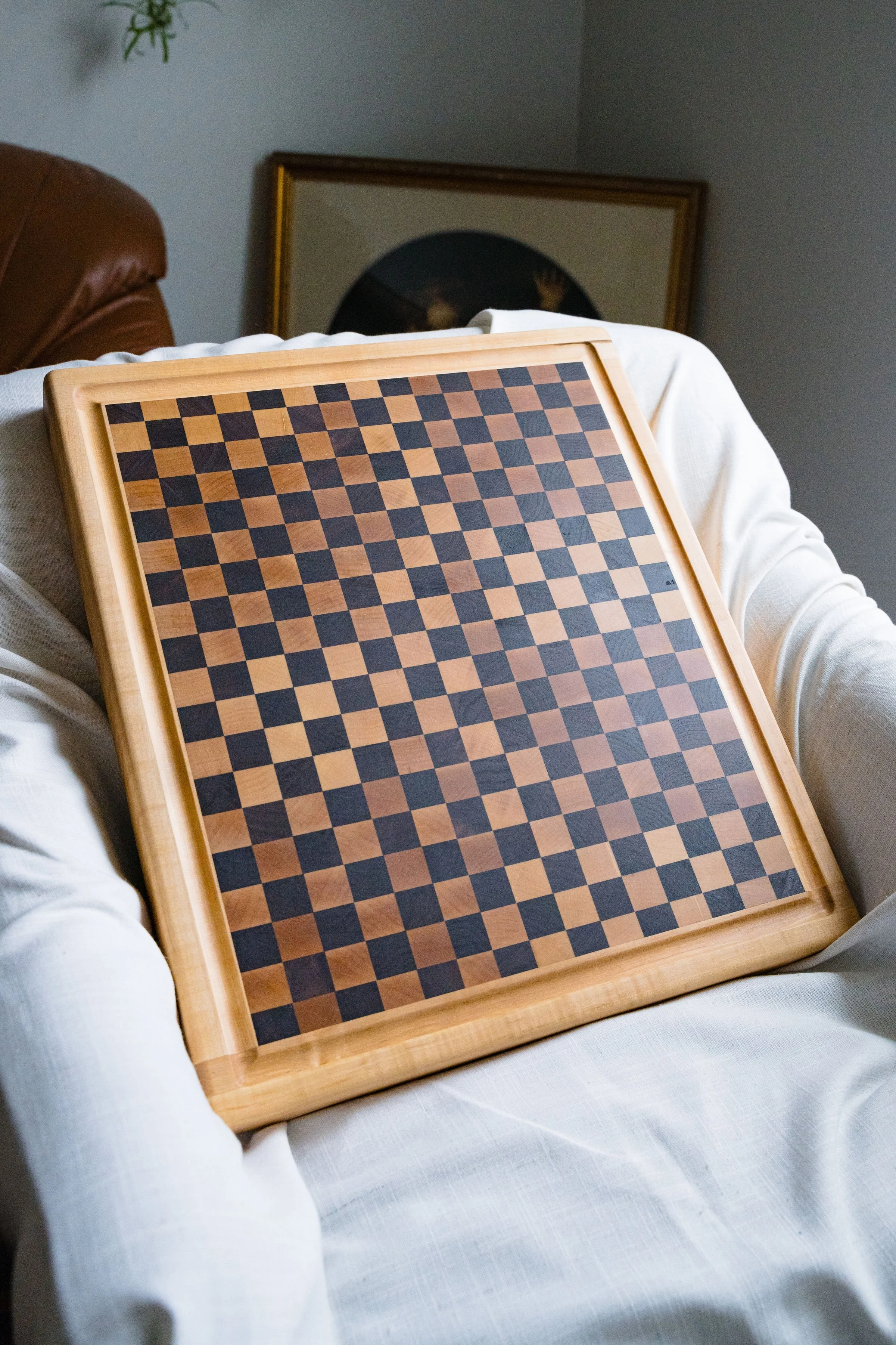 The Vinny Cutting Board - Maple & Walnut checkerboard w:maple frame.jpg
