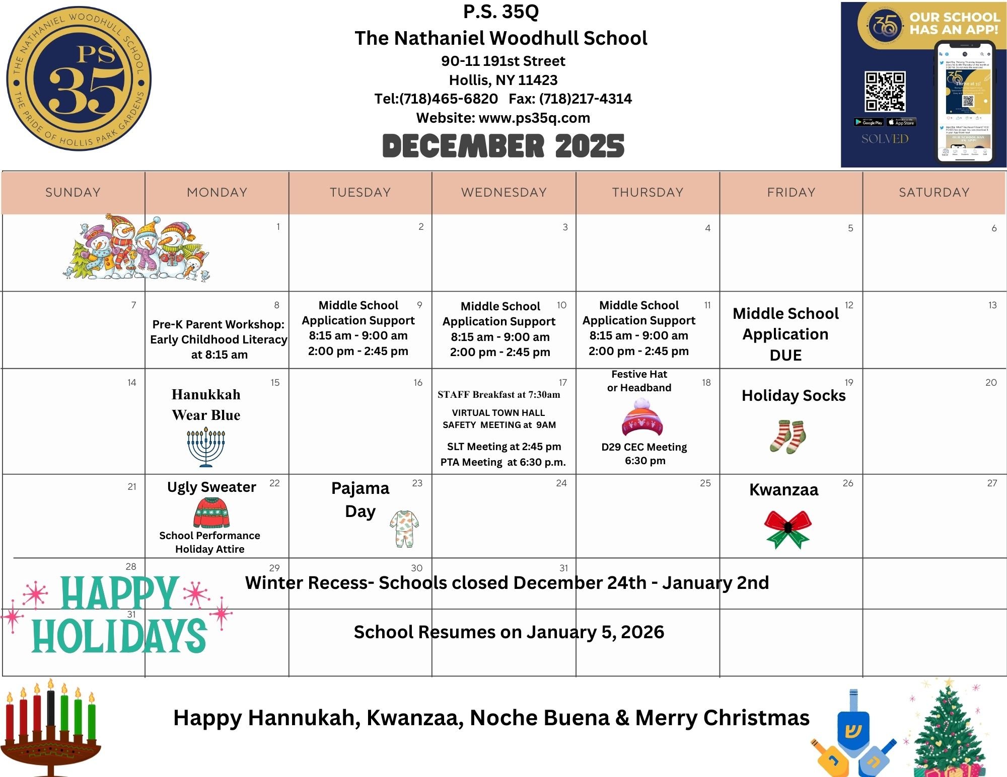 School December 2025 Calendar