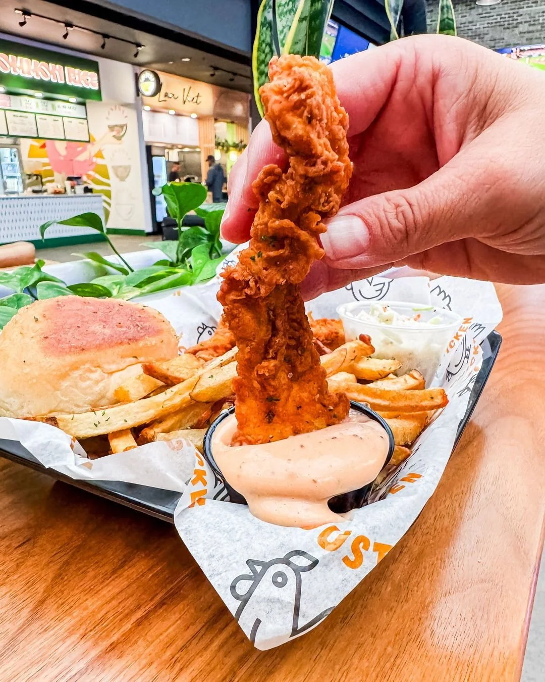 It&rsquo;s #FriedChickenFriday &mdash; you know what that means.
Grab a tender. Pick your sauce. Dip like you mean it. 

Columbus OH | Grandview OH | Indianapolis IN | Boise Idaho | Charlotte NC 

#JustChicken #Foodie #Lunch #Dinner #WeekendVibes #Sa