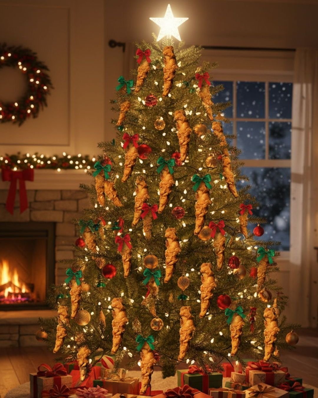 We got our tree decorated &mdash; anyone else?? 😂🎄

#JustChicken #HolidaySeason #FestiveVibes #ChristmasTime #ChickenTenders #FriedChicken