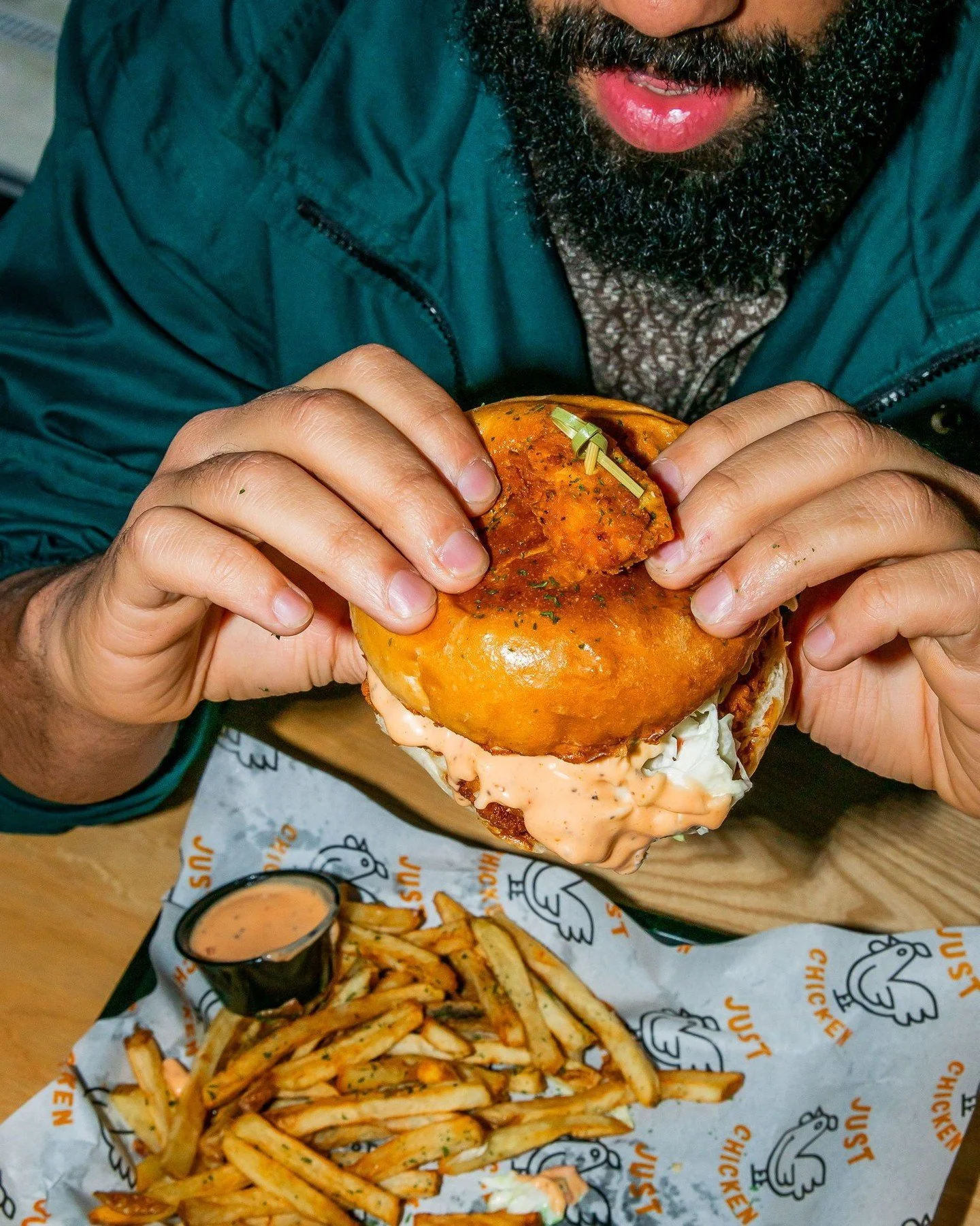 That first bite hits different.

The crisp of the tender. The juiciness inside. The sauce dripping just enough to make it messy in the best way.

It&rsquo;s not just a sandwich. It&rsquo;s a moment.

Who else knows that first-bite feeling? 👇

#JustC