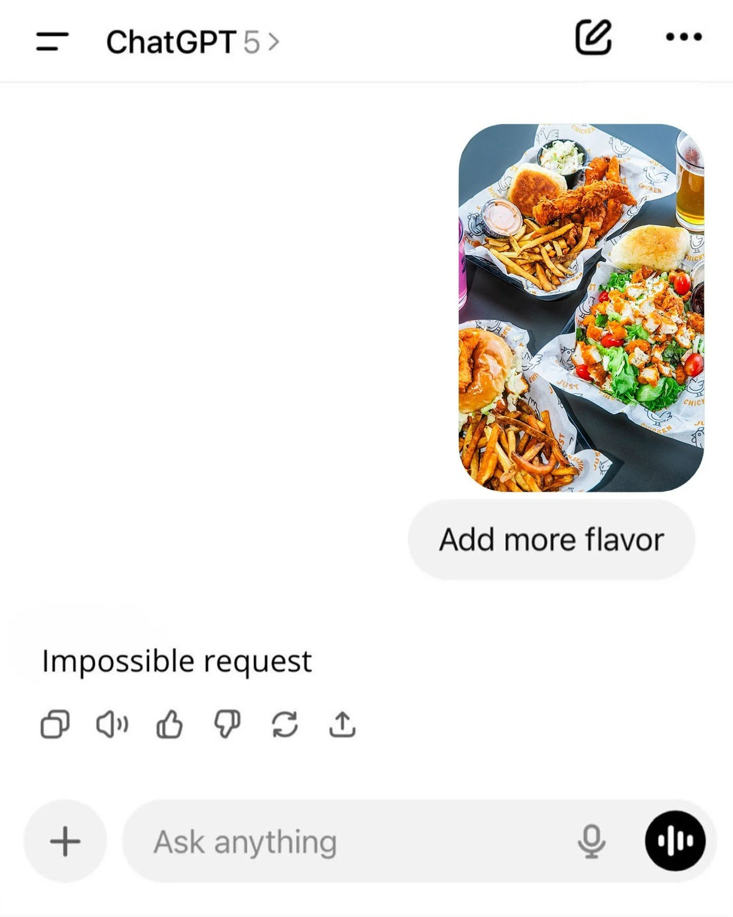 Can&rsquo;t improve perfection&hellip; even ChatGPT knows when to step back ✨

Guess you&rsquo;ll just have to come try it for yourself 😏🍗

#JustChicken #FoodThatSpeaks #CrispyTenders #FoodieFinds #WorthTheHype