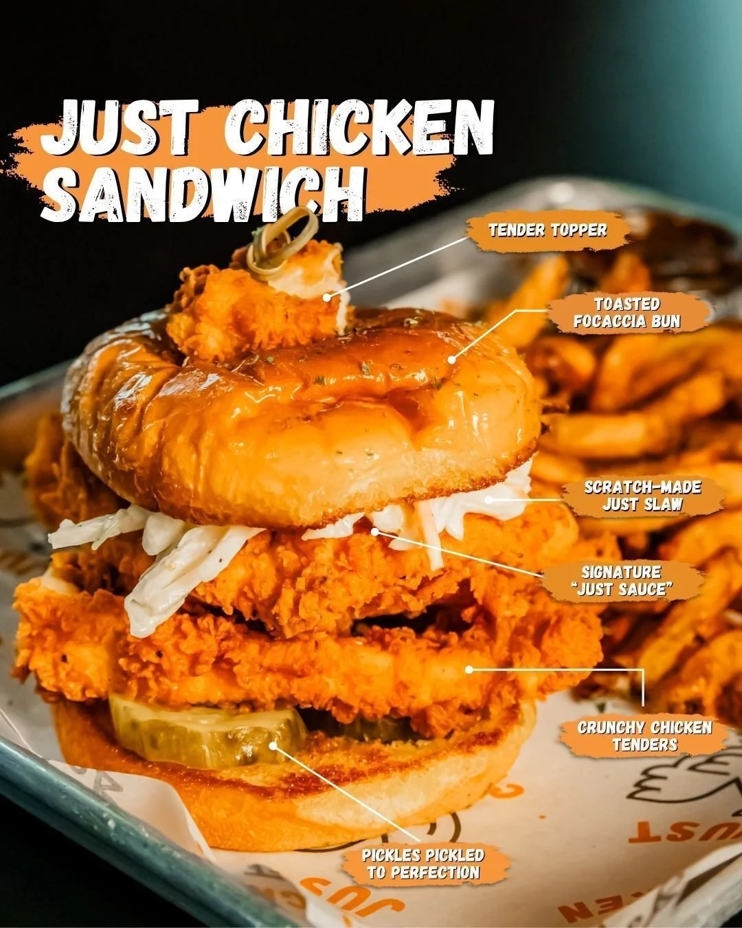 This is what makes the Just Chicken Sandwich so good. 🍗 

Crunchy chicken tenders. Pickles pickled to perfection. Scratch-made slaw. House-made Just Sauce. When every single component is this good the sandwich sells itself.

Tag someone who needs to