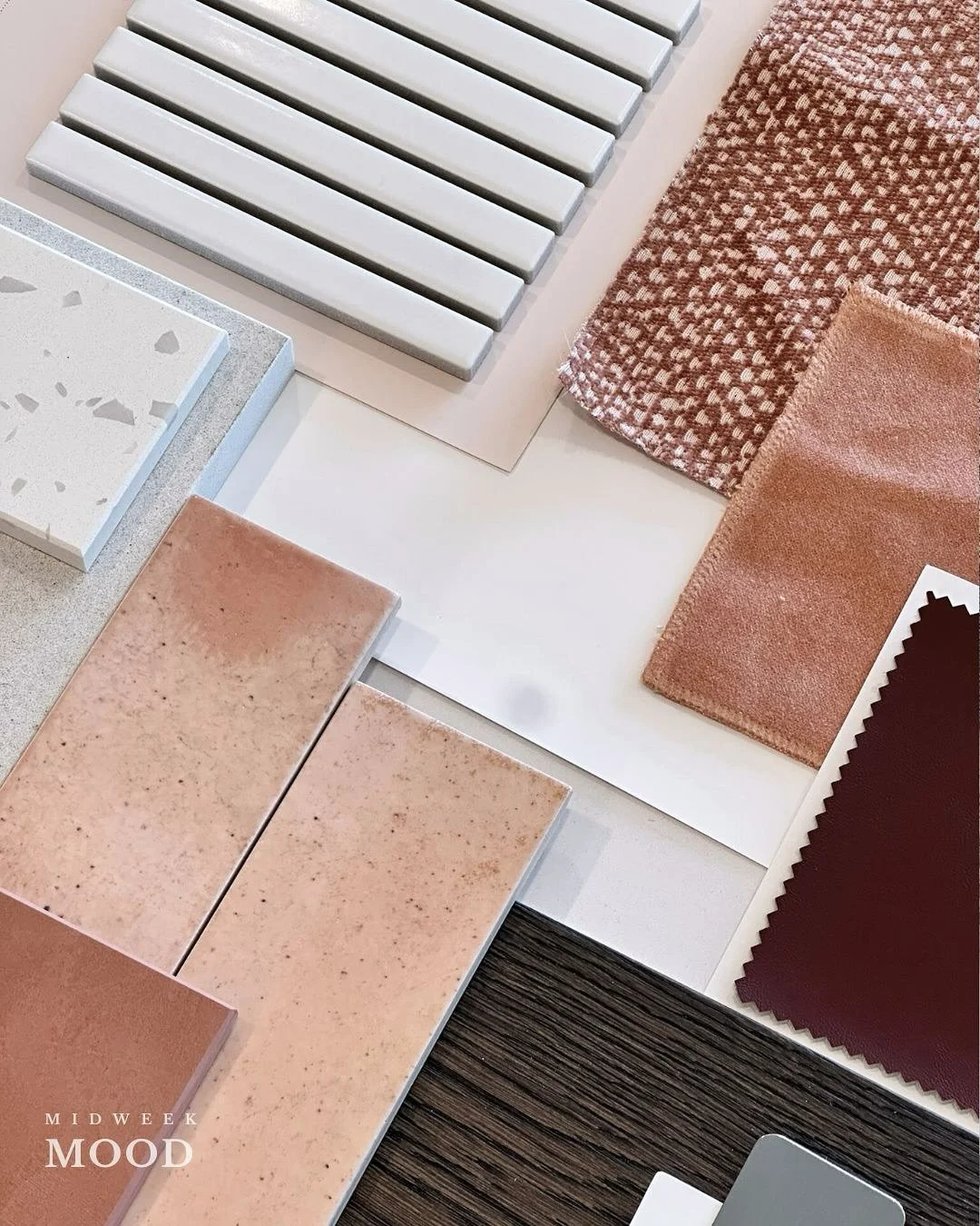 Blush, clay, and rose—like the ripest slices of summer watermelon—come together in this week’s mood board to celebrate warmth, richness, and effortless beauty. From plush velvets and artisanal tiles to handwoven textures, every mate
