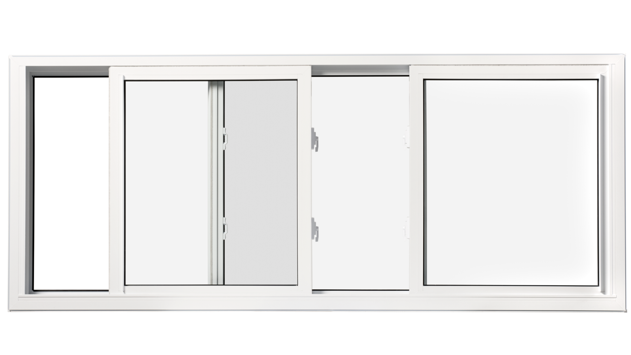 Sliding door with white frame and frosted glass panels.